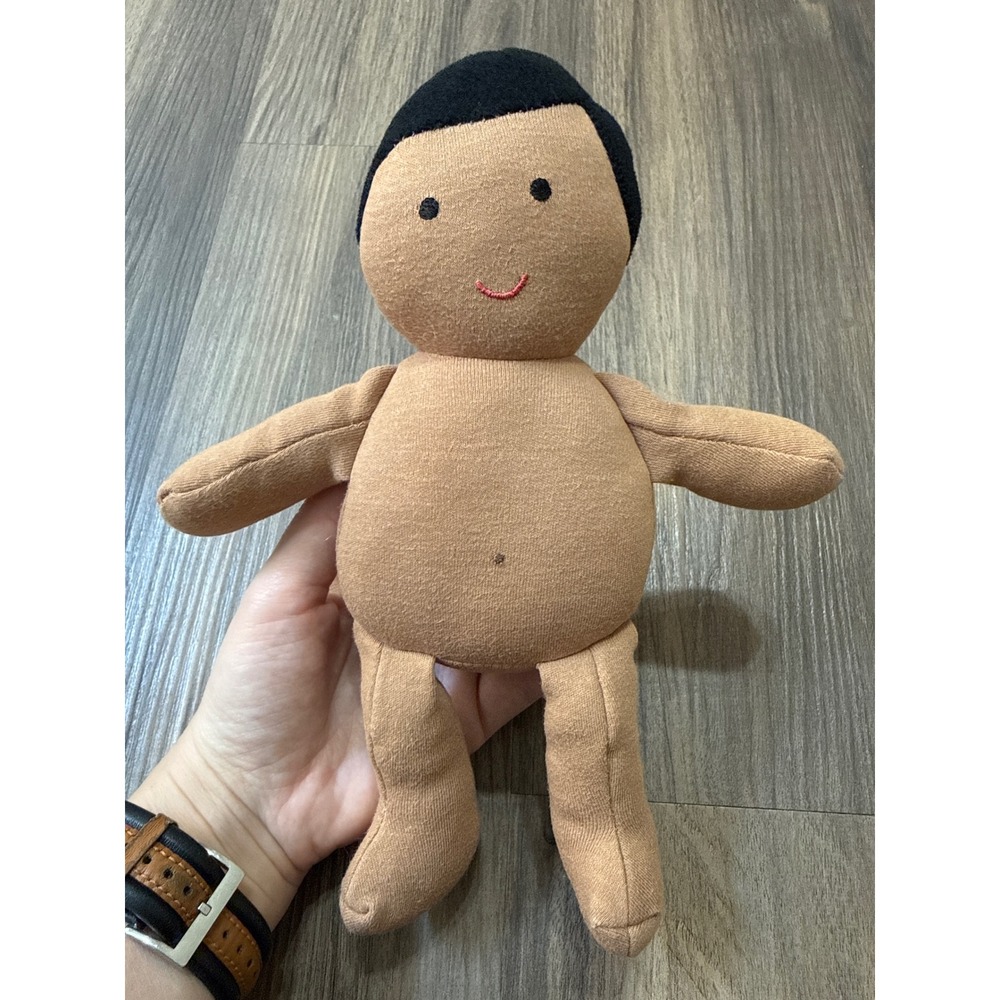 Lovevery Organic Baby Doll Infant Small Tan Black Hair Plush Toy
